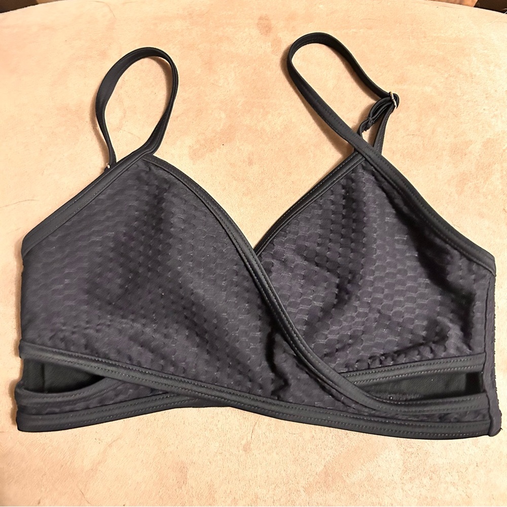La Vie En Rose Aqua Womens Black Bikini Top Adjustable Straps Textured  Small